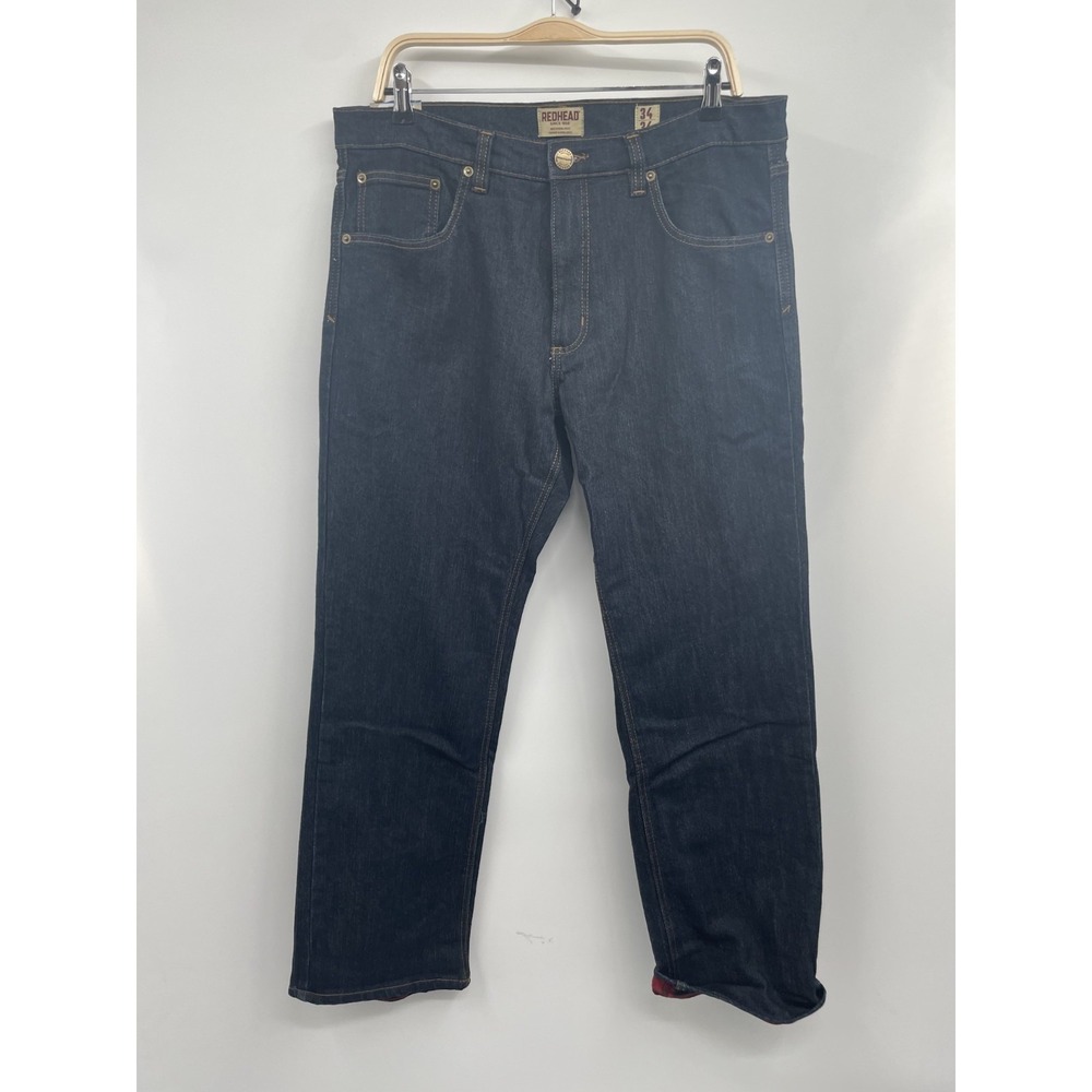 Redhead Jeans Mens 34x34 Navy Denim Dark Wash Relaxed Flannel Lined Straight NWT